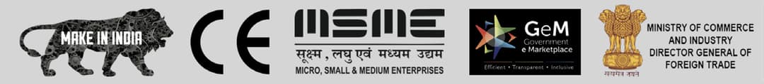 Make in India, CE, MSME, GeM, and DGFT certifications